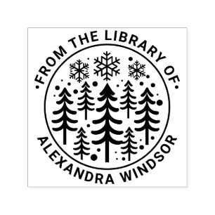 Sparren en Sneeuwvlokken Bibliotheek Boek Naam #2 Zelfinktende Stempel