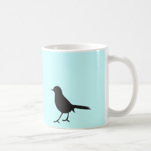 Sparrow bird black & white silhouette blue koffiemok