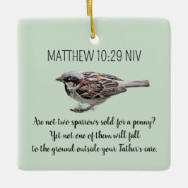 Sparrow Bird Cast Your Cares Bijbelvers Groen Keramisch Ornament