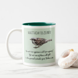 Sparrow Bird Cast Your Cares Bijbelvers Groen Tweekleurige Koffiemok