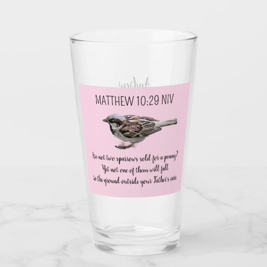 Sparrow Bird Cast Your Cares Bijbelvers Roze Glas (Voorkant)