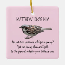 Sparrow Bird Cast Your Cares Bijbelvers Roze Keramisch Ornament