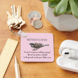 Sparrow Bird Cast Your Cares Bijbelvers Roze Sleutelhanger