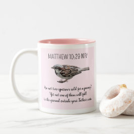 Sparrow Bird Cast Your Cares Bijbelvers Roze Tweekleurige Koffiemok