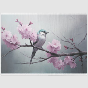 Sparrow Bird Cherry Blossom Branch Chinoiserie Tissuepapier