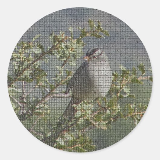 Sparrow Branch Wild Bird Photo Mosaic Birdwatcher Ronde Sticker (Voorkant)