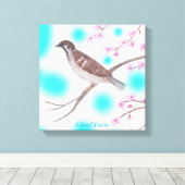 Sparrow in Cherry Blossom Tree Sky Wrapped Canvas (Insitu (Houten vloer))