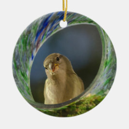 Sparrow in de pot keramisch ornament