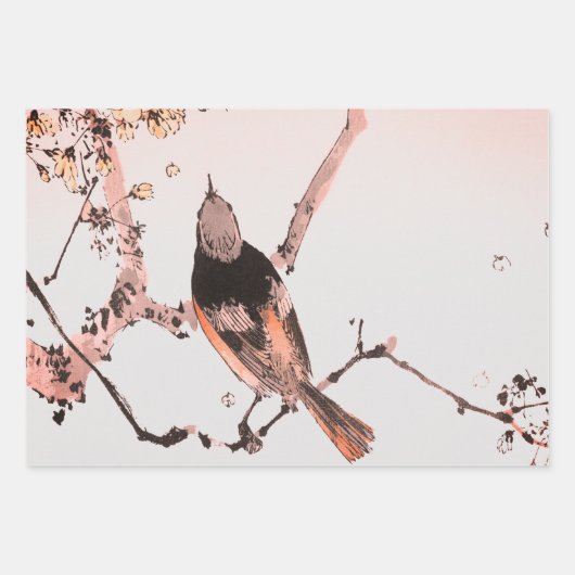 SPARROW IN TREE JAPANESE GIFT WRAPPORTSCHAPEN INPAKPAPIER VEL (Voorkant)
