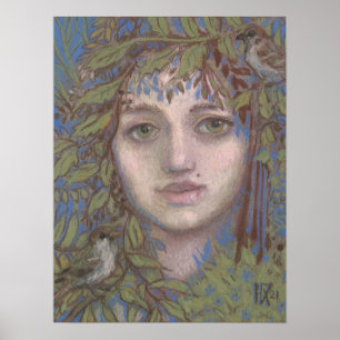 Sparrow Lady Surreal Fantasy Art Portret Painting Poster