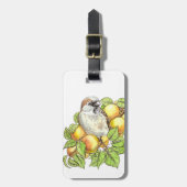 Sparrow on a apricot tak bagagelabel (Voorkant verticaal)