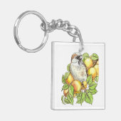 Sparrow on a apricot tak sleutelhanger (Voorkant Links)