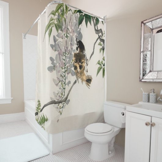 Sparrow on a branch van Kōno Bairei Douchegordijn (In situ)