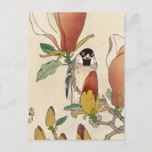 Sparrow on Blooming Magnolia Branch van Ohara Koso Briefkaart