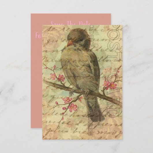 Sparrow Pink Bewaar de datum voor bruiloft (Voorkant / Achterkant)