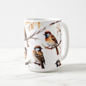 "Sparrow Soiree" Aquarelle Artisan Café Mug (Devant droit)