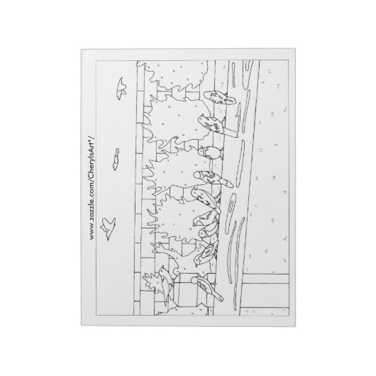 Sparrows Birds Sitting on Rail Outline Colour Notitieblok (Gedraaid)