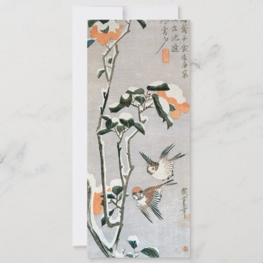 Sparrows en Camellia op sneeuw door Ando Hiroshige (Voorkant)
