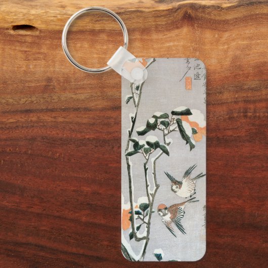 Sparrows en Camellia op sneeuw door Ando Hiroshige Sleutelhanger (Voorkant)