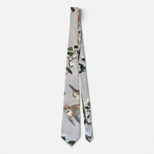 Sparrows en Camellia op sneeuw door Ando Hiroshige Stropdas