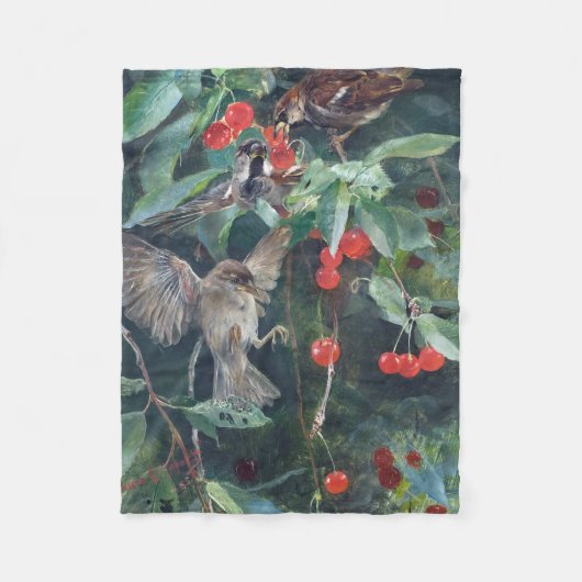 Sparrows in a Cherry Tree, Bruno Liljefors Fleece Deken (Voorkant)