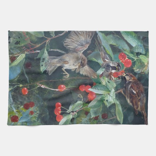 Sparrows in a Cherry Tree, Bruno Liljefors Theedoek (Horizontaal)