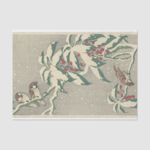 Sparrows op Snowy Currant Struik van Ohara Koson Tissuepapier