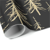 Sparse Gold Pine-bomen op zwarte elegant Cadeaupapier (Rol Hoek)