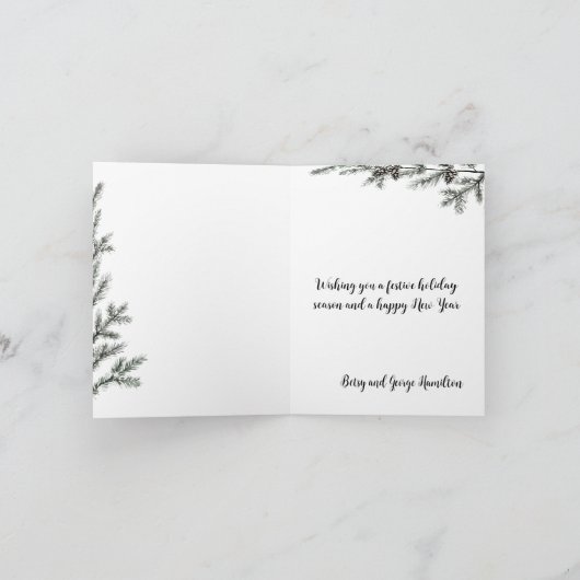 Sparse Twig Tree Rode Ornamenten Vrolijk Kerstfees Feestdagen Kaart (Binnen)