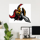 Spartaanse krijger mascotte vetgedrukt rood en gou poster (Thuiskantoor)