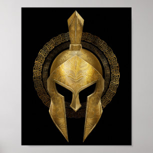 Spartan Helmet Warrior Gold Gladiator Sparta Griek Poster