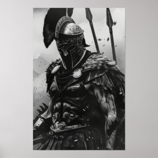 Spartan Warrior in zwart-wit pantser Poster (Voorkant)
