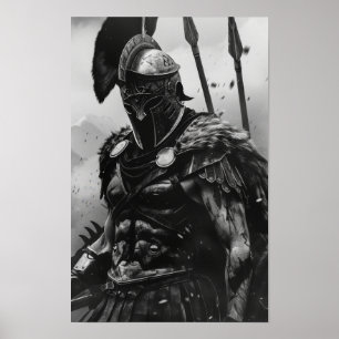 Spartan Warrior in zwart-wit pantser Poster