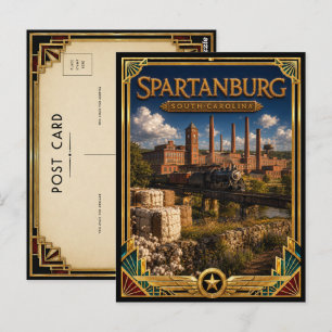 Spartanburg South Carolina Vintage Art Deco Goud Briefkaart
