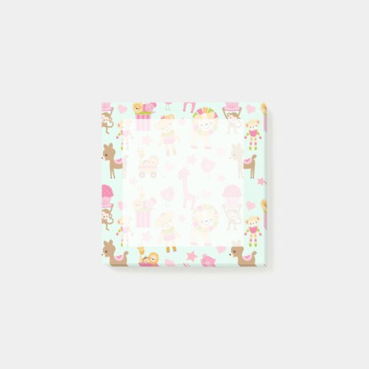 Spat pattern met speelse dieren & speelgoed post-it® notes (Voorkant)