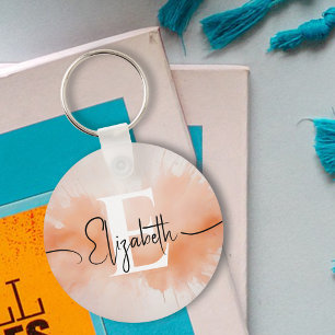 Spat Peach Aquarel Trendy Chic Monogram Sleutelhanger