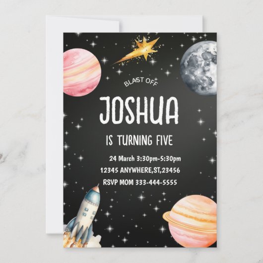Spatiale Blast off Party Invitation (Devant)
