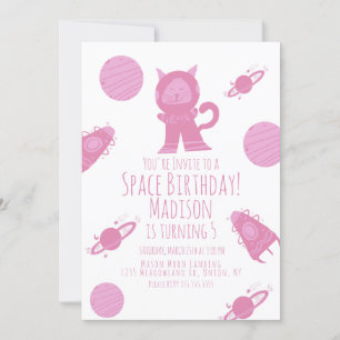 Spatie kat Roze Galaxy Birthday Uitnodiging
