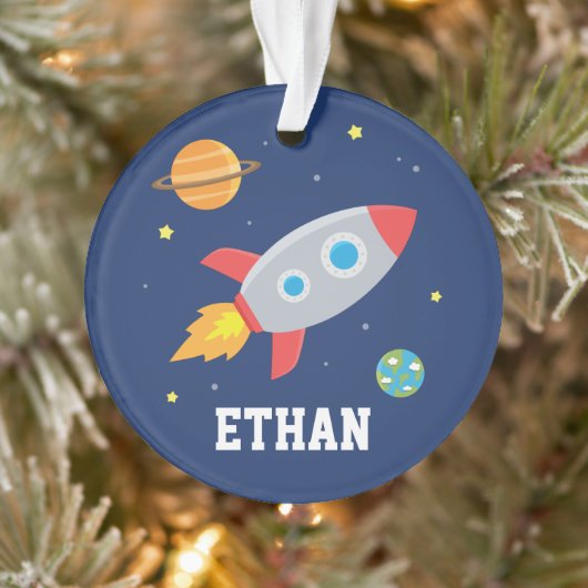 Spatie Rocket Blast Off, Kinder gepersonaliseerd Ornament (Boom)