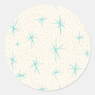 Spatietijd Turquoise Starbursts Round Stickers