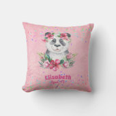 Spatjes PANDA BEAR Roze Boho Bloemen Meisjes Naam Kussen (Voorkant)