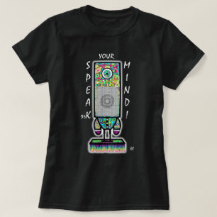 Speak(er) je geest motto (kleurrijke cyclops robot t-shirt
