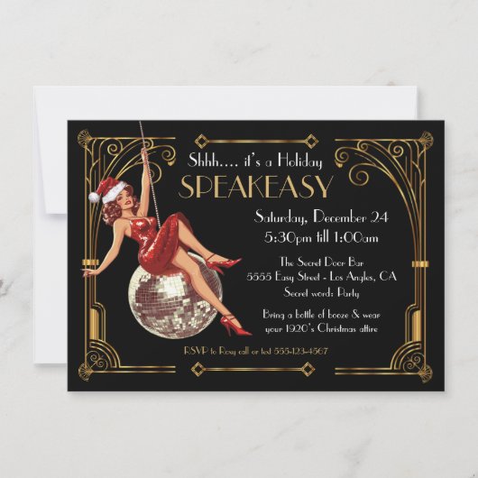 Speakeasy Christmas Great Gatsby Art Deco Party Kaart (Voorkant)