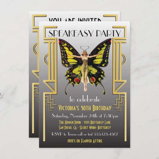 Speakeasy Flapper Great Gatsby Party Uitnodiging (Voorkant / Achterkant)