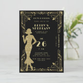 Speakeasy Flapper Roaring 20s Gatsby Gold Verjaard Kaart (Staand voorkant)