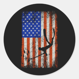 Spearfish Spearfisher American Flag  Ronde Sticker