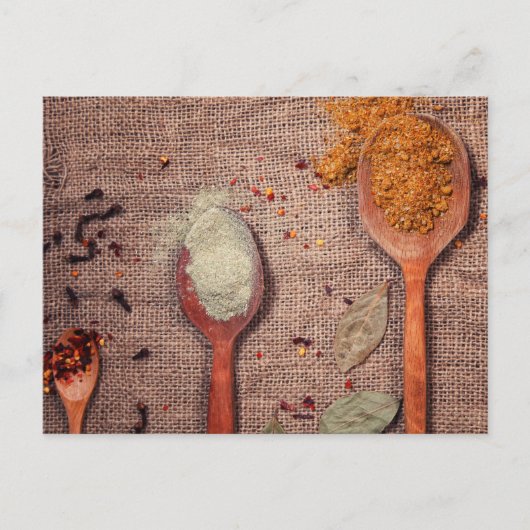 Specerijen op lepels briefkaart (Voorkant)