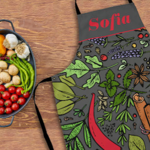 Specerijen patroon aangepaste naam grijs schort