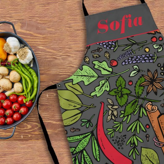 Specerijen patroon aangepaste naam grijs schort