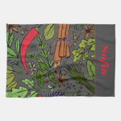 Specerijen patroon aangepaste naam grijs theedoek (Horizontaal)